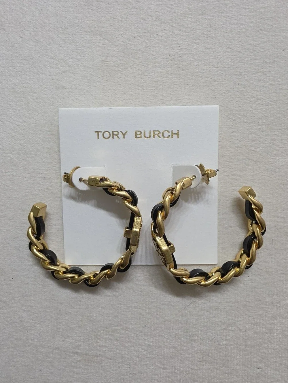 Tory Burch Black Marion Woven Hoop Earrings